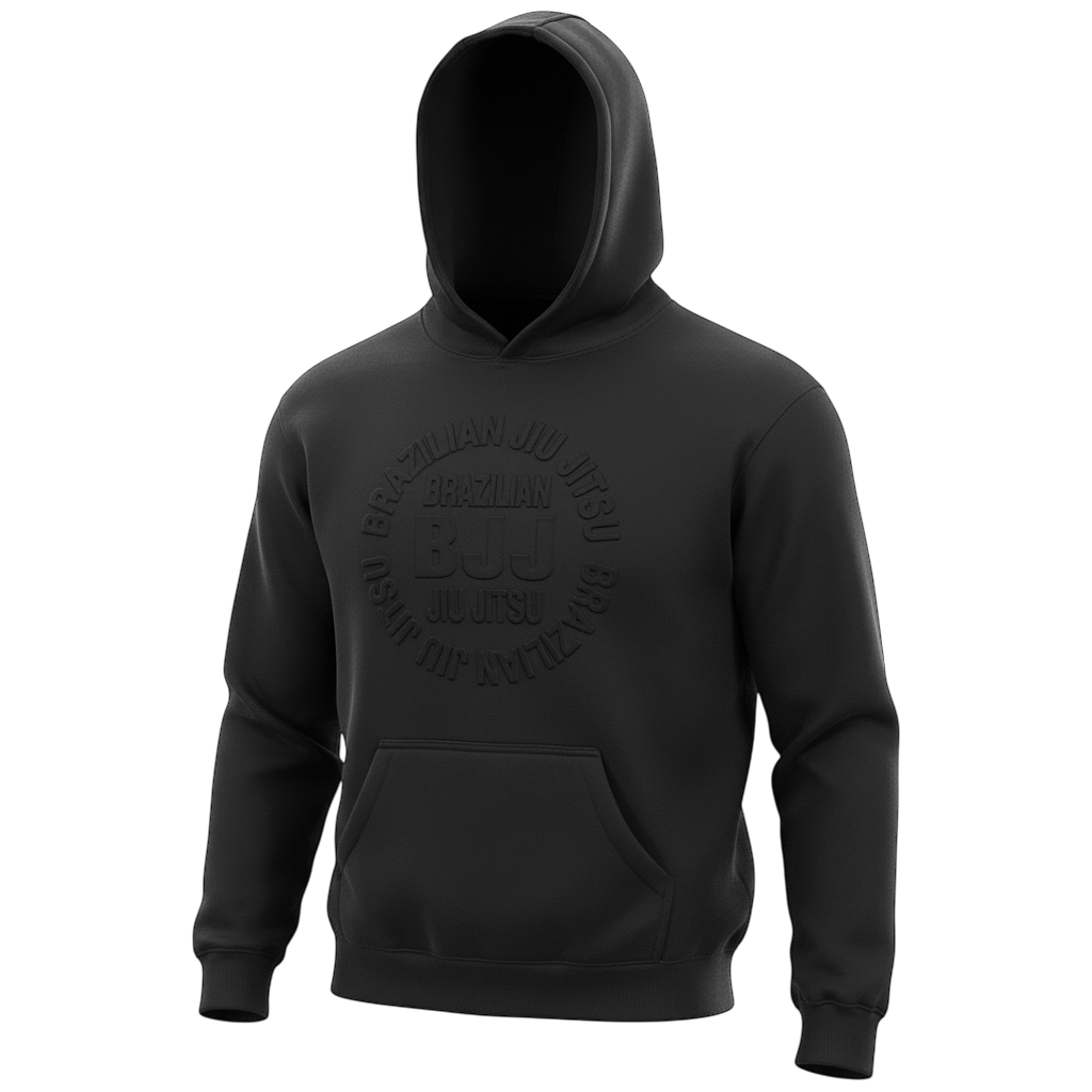 Embossed Black BJJ Hoodie with Circular Embossed Logo by CYPHR Combat