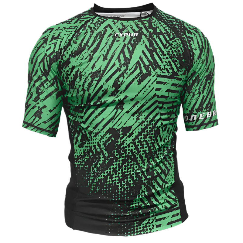 CYPHR Combat Green and Black Rash Guard with Abstract Enigma Pattern - CYPHR Combat