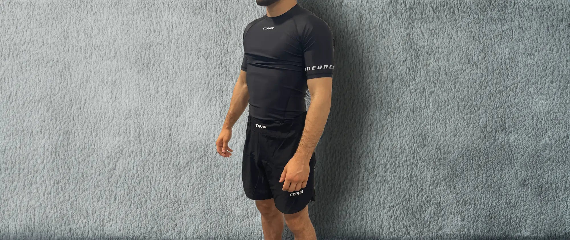 Black CYPHR men's No-Gi BJJ shorts engineered for flexibility and durability, ideal for Brazilian Jiu-Jitsu training.