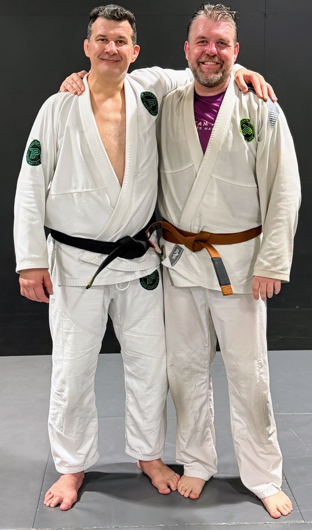 Josh Willis with Anthony Perosh on the night Josh was promoted to BJJ brown belt, December 2025