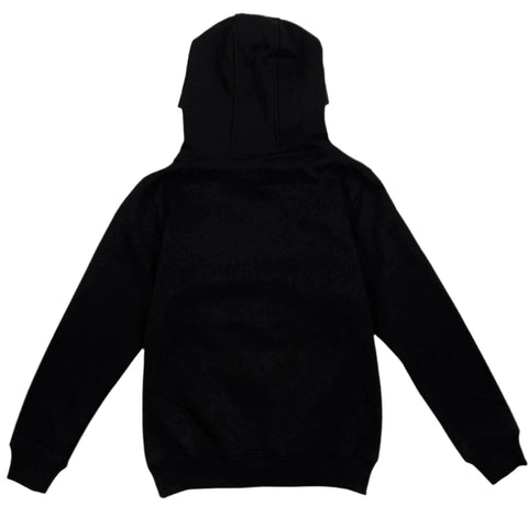 Back view of CYPHR embossed black BJJ hoodie, highlighting sleek design and durable blend fabric for style and comfort.