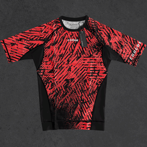 Short Sleeve Ranked Rash Guard - Enigma -  Red