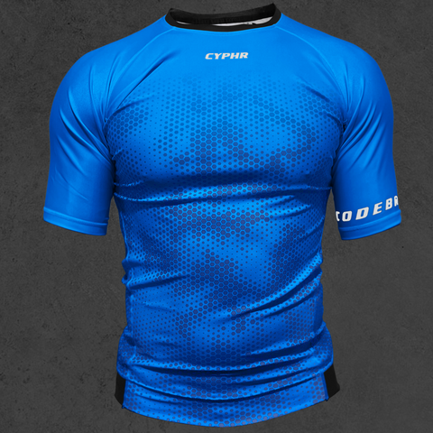 Short Sleeve Ranked Rash Guard - Hex Camo -  Blue