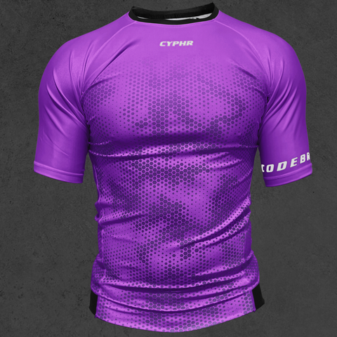 Short Sleeve Ranked Rash Guard - Hex Camo -  Purple