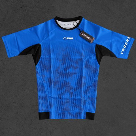 Short Sleeve Ranked Rash Guard - Hex Camo -  Blue