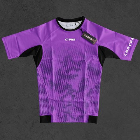 Short Sleeve Ranked Rash Guard - Hex Camo -  Purple