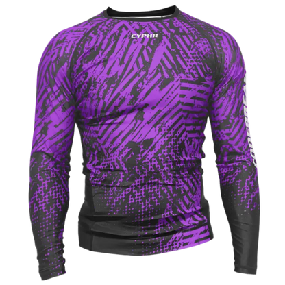 CYPHR Combat Rash Guard in Purple and Black Geometric Pattern - CYPHR Combat