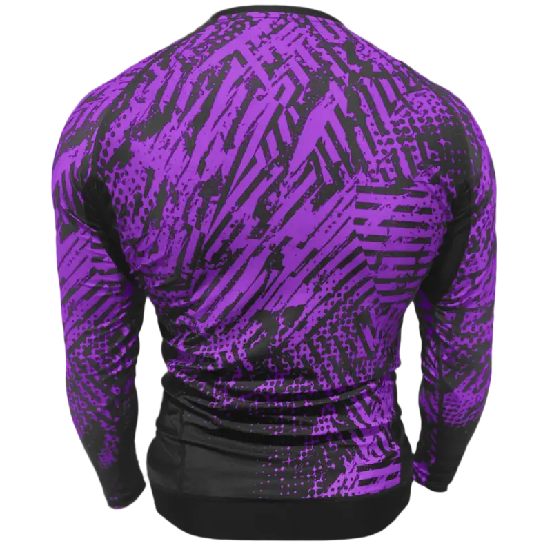 CYPHR Combat Rash Guard in Purple and Black Geometric Pattern - CYPHR Combat