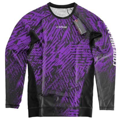 CYPHR Combat Rash Guard in Purple and Black Geometric Pattern - CYPHR Combat