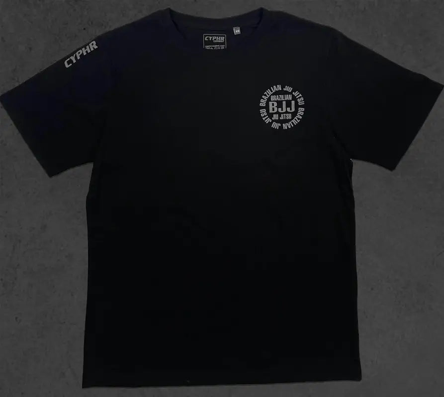 Black Cyphr Combat short sleeve BJJ t-shirt featuring a circular logo on the chest