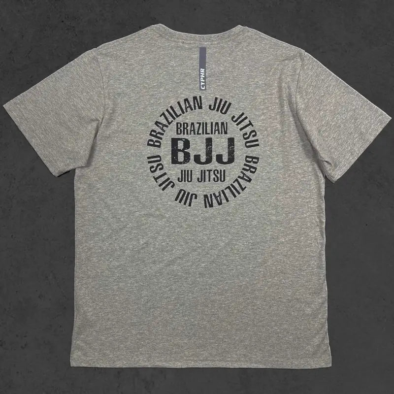 Light Gray Cyphr Combat Short Sleeve BJJ T-Shirt featuring circular Brazilian Jiu Jitsu design