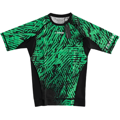 CYPHR Combat Green and Black Rash Guard with Abstract Enigma Pattern - CYPHR Combat