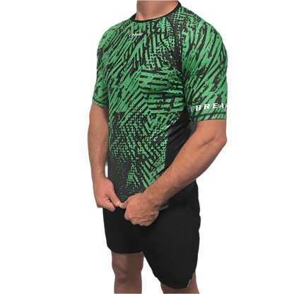 CYPHR Combat Green and Black Rash Guard with Abstract Enigma Pattern - CYPHR Combat