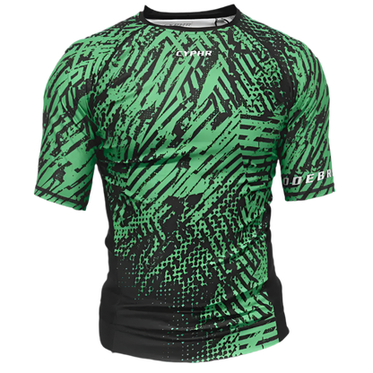 CYPHR Combat Green and Black Rash Guard with Abstract Enigma Pattern - CYPHR Combat